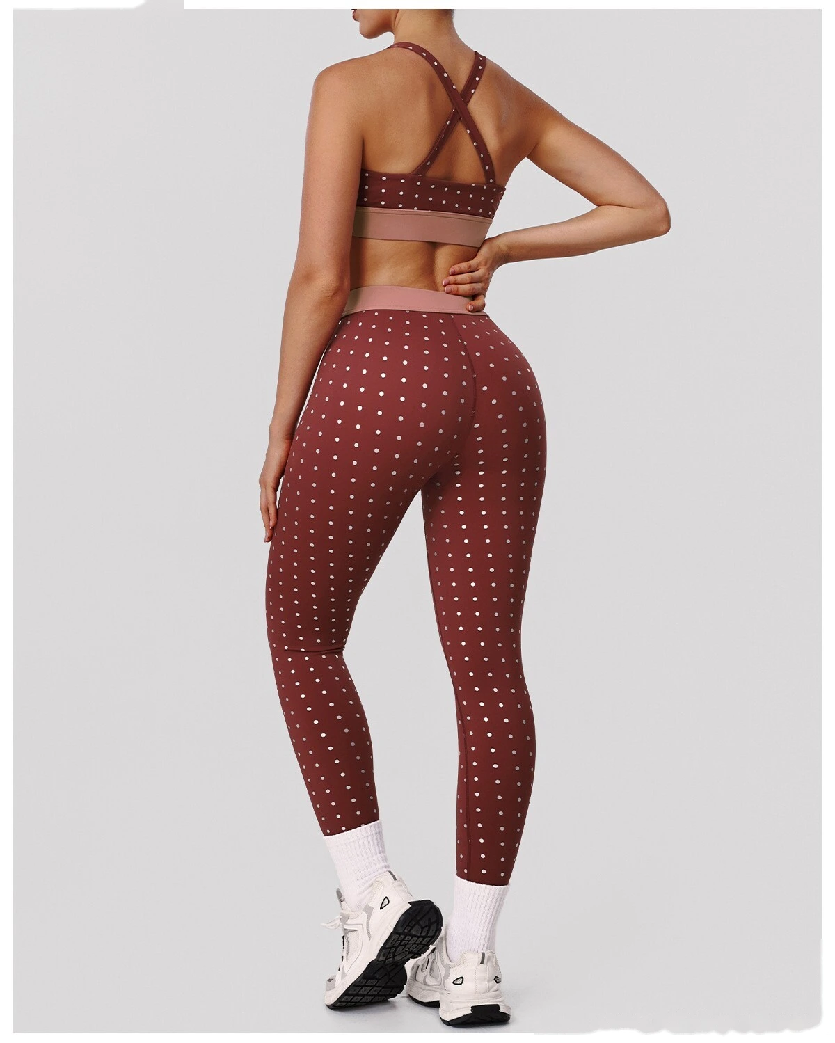 Bulk Custom Cross Beauty Back Yoga Bra - Color Block Polka Dot High-Stretch Sexy Gym Running Activewear detail