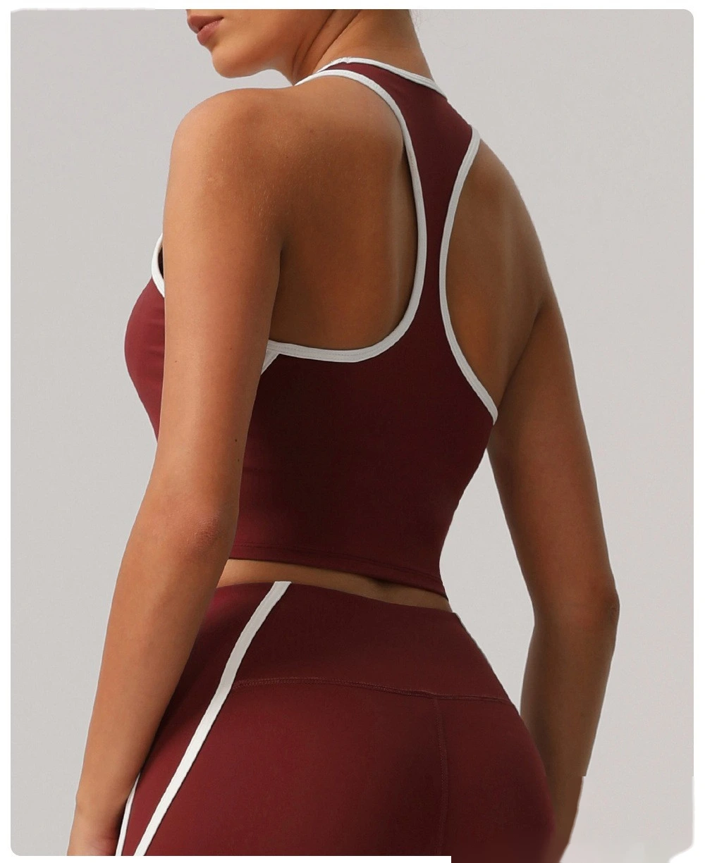 Custom-made tight-fitting nude contrast sports fitness underwear female worker word beautiful back yoga vest detail