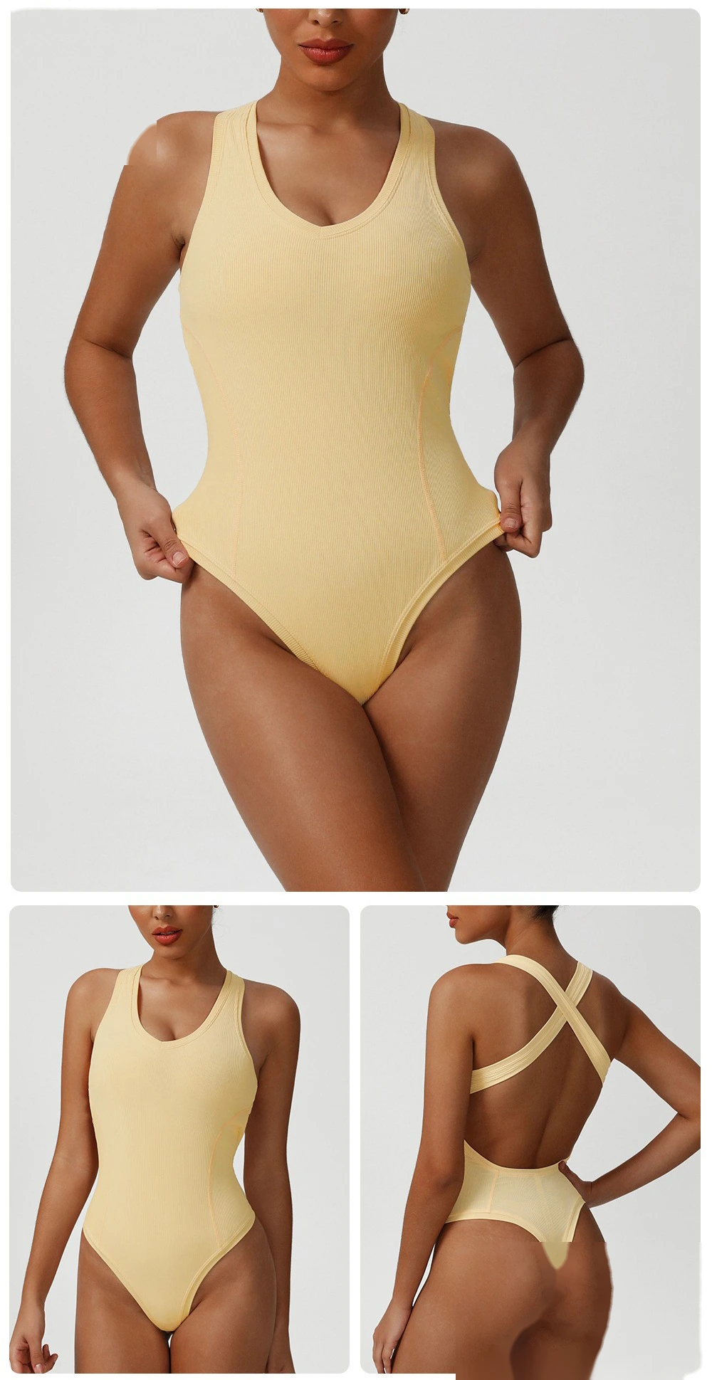 Cross-backless one-piece yoga clothes Europe and the United States tight fitness one-piece vest corset detail