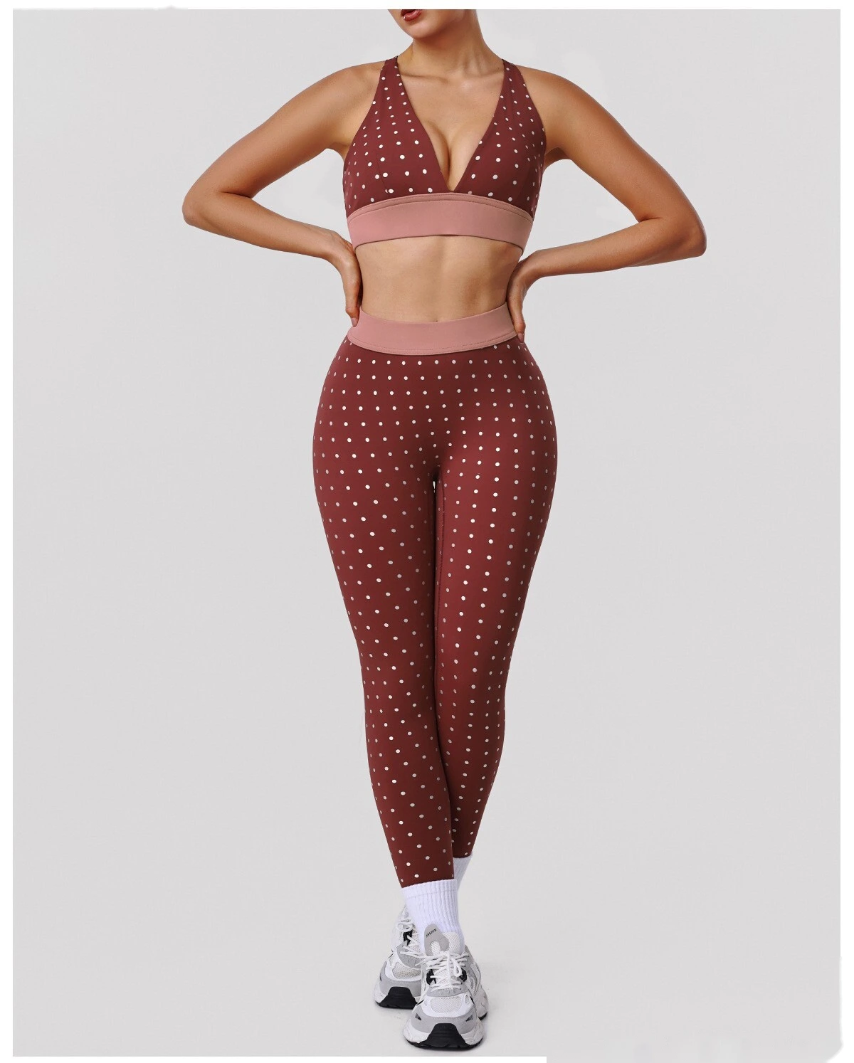 Bulk Custom Polka Dot Print Yoga Tights - High-Stretch Nude Feel 7/8 Leggings for Gym Outdoor Running Fitness detail