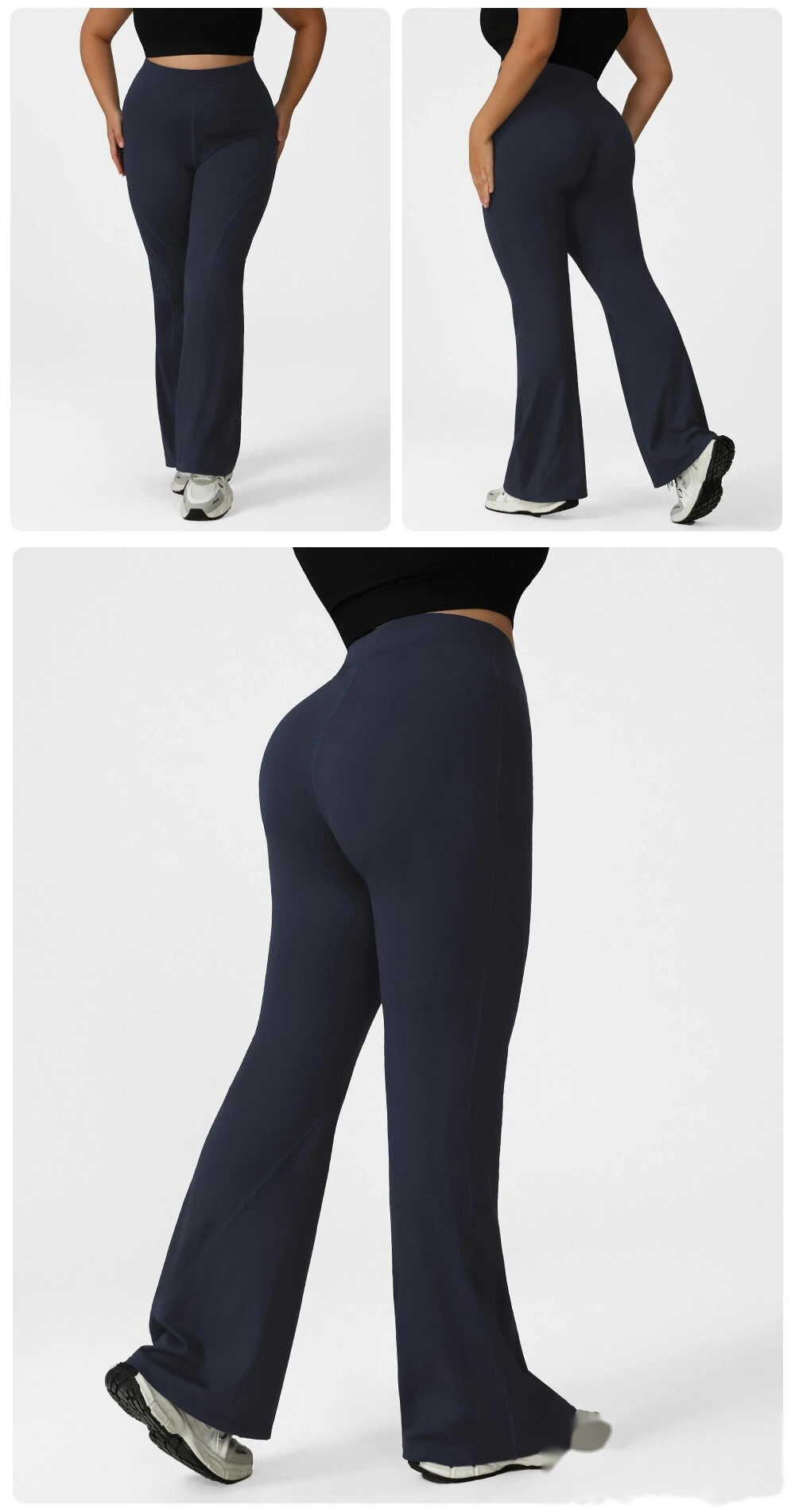 Customized plus-size yoga pants with high waist and hips, slim fit and meat cover, running and fitness bell bottoms. detail