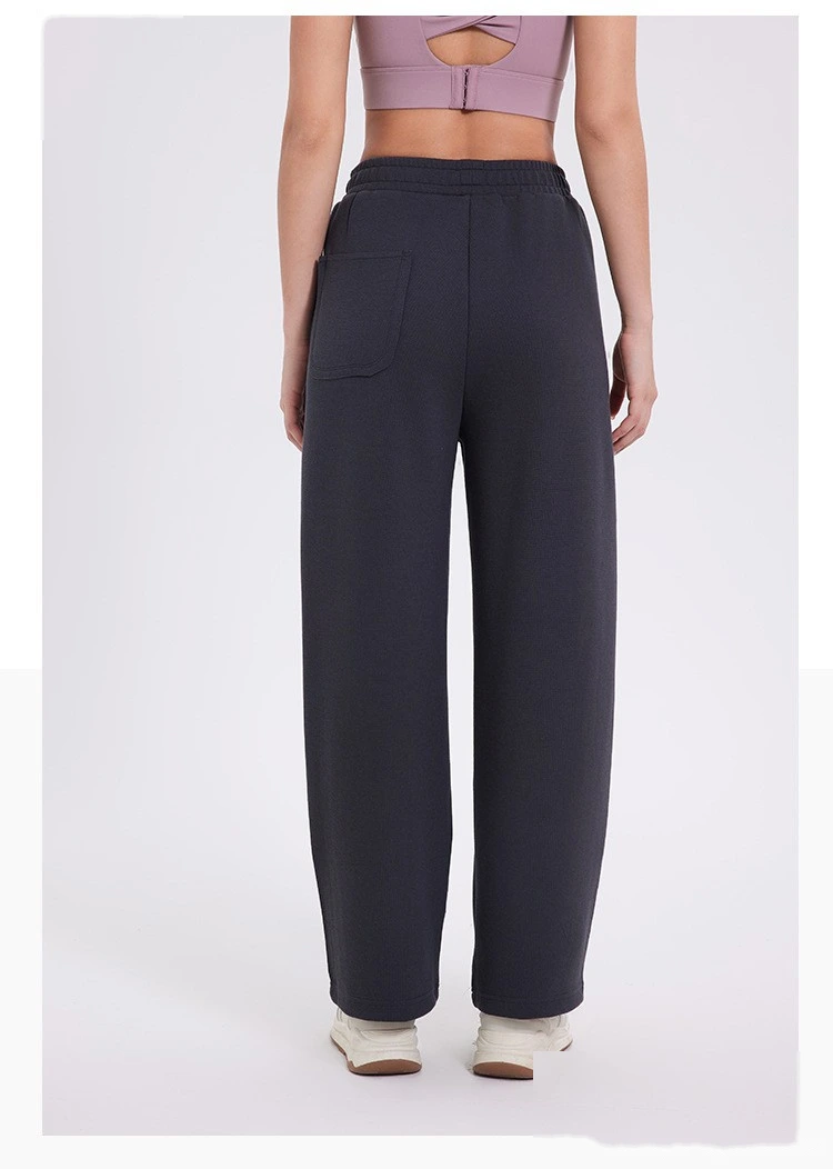 Custom autumn and winter sports pants women's classic three-bar padded high waist casual straight pants detail