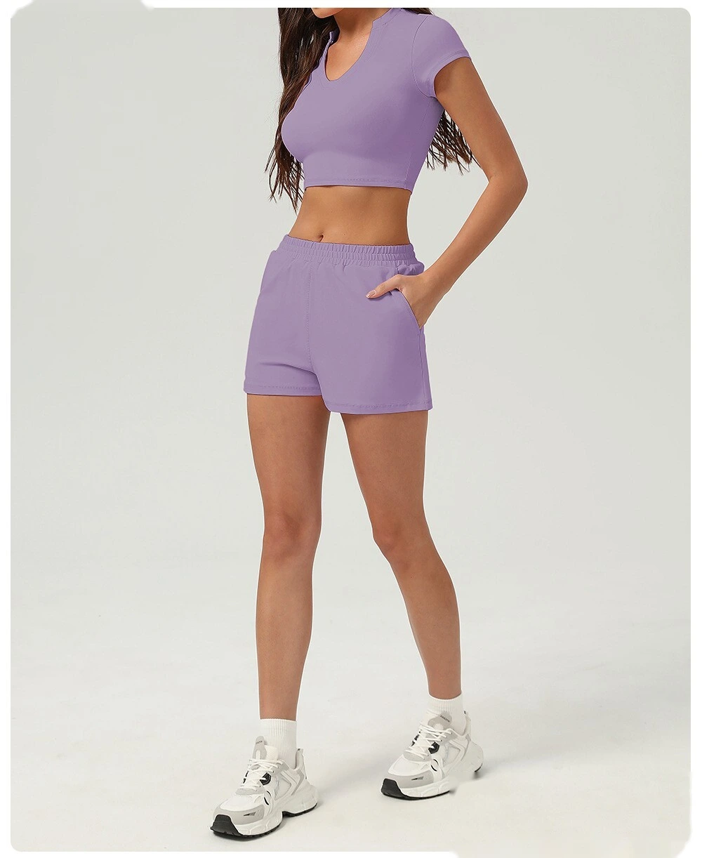 Sports and leisure high waist pocket tight shorts running sports peach hip outdoor fitness shorts female detail