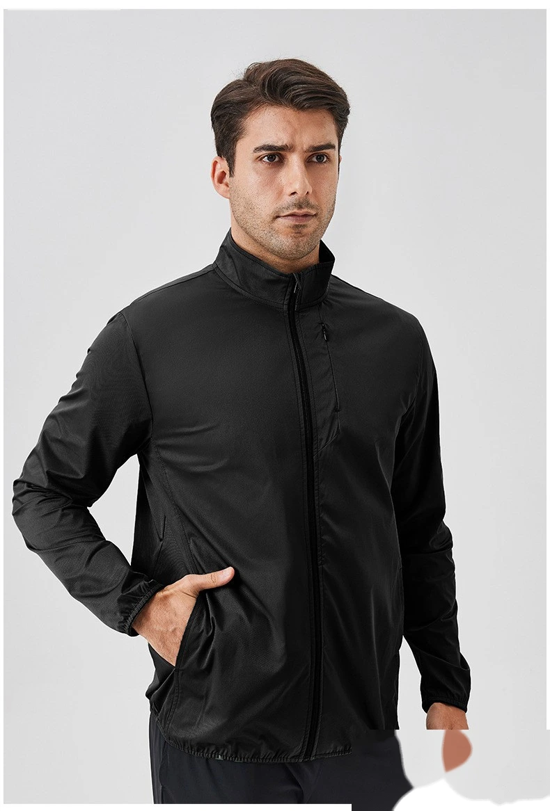 Custom autumn and winter sports coat stand collar zipper jacket outdoor windproof long sleeve cardigan running fitness detail