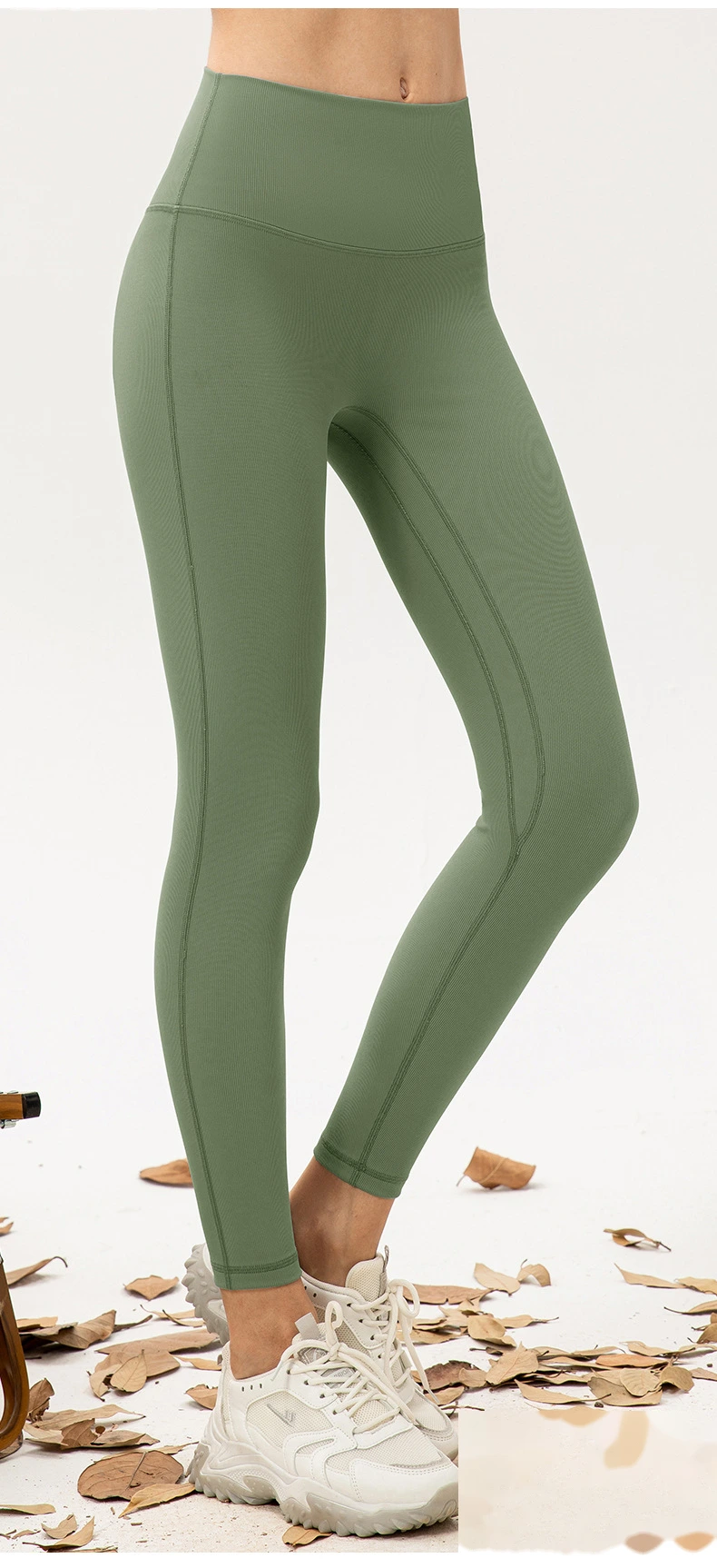Women high waisted leggings front no seam yoga workout pants detail