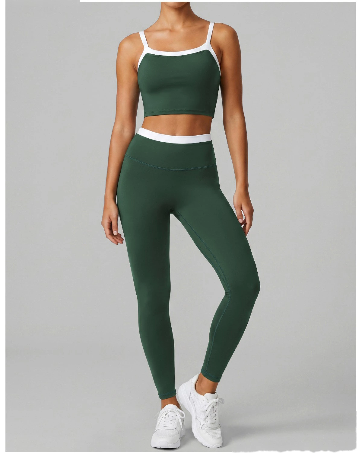 Women Contrast Color Activewear Set, Crisscross Back Tank Top + High Rise Stretch Leggings, Soft Naked-Feel Gym Outfit detail