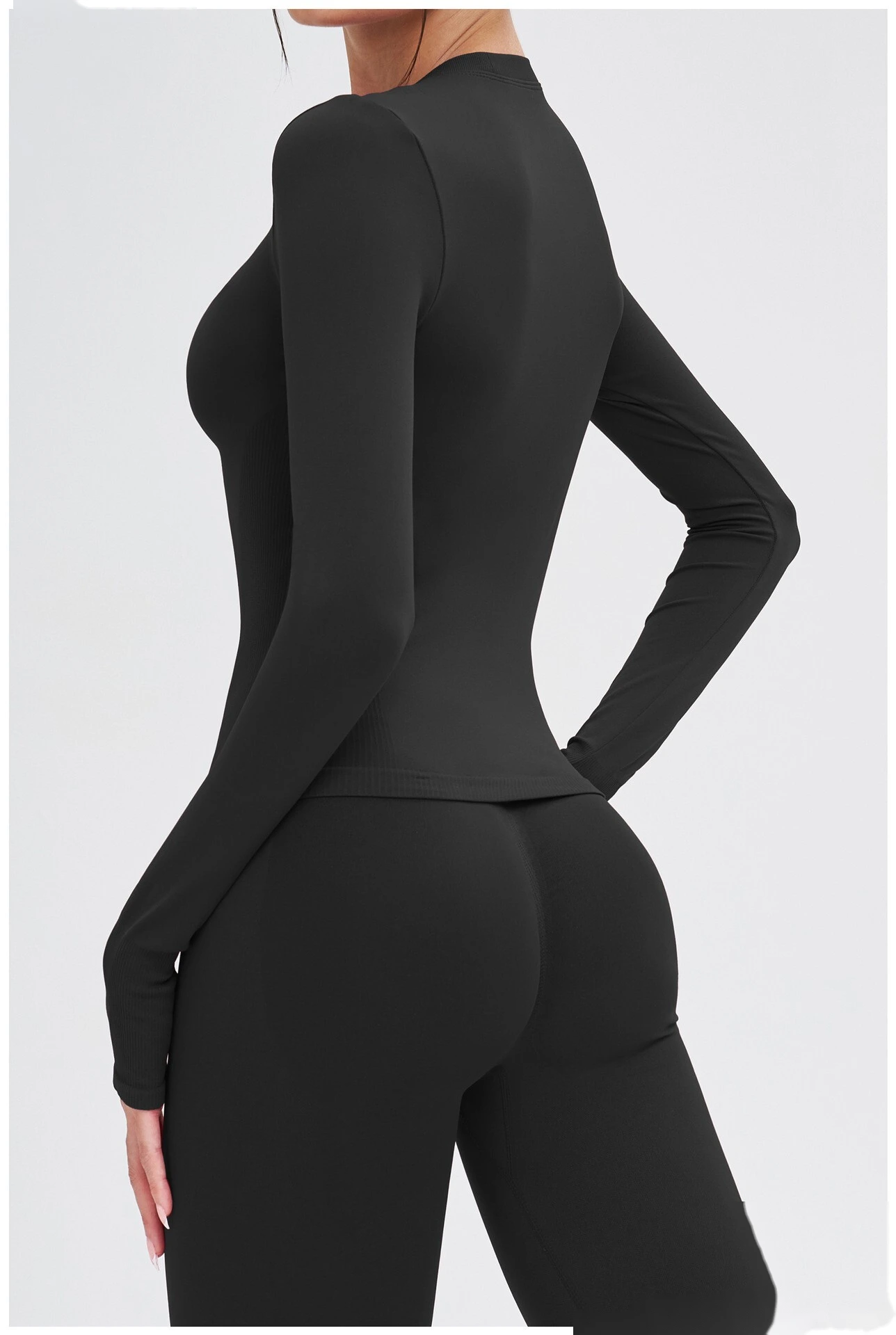Custom Seamless Yoga Long Sleeve - Women's Crew Neck Tight High-Stretch Running Fitness T-Shirt detail