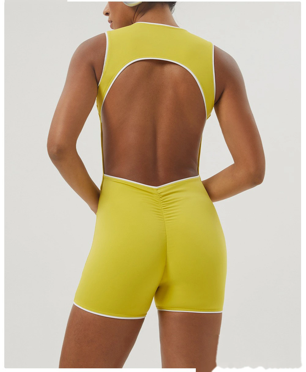 Customized color matching backless sports one-piece yoga fitness clothes sleeveless one-piece women detail