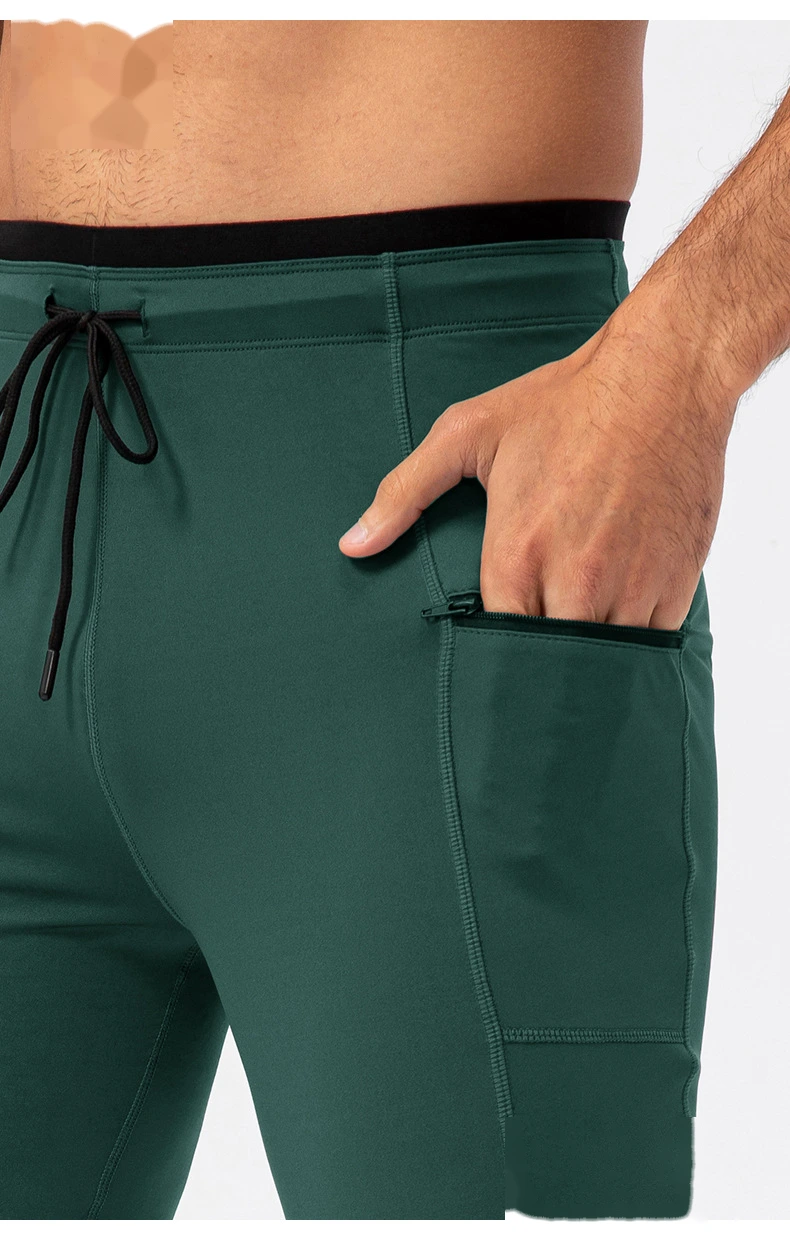 Men compression leggings zip pocket quick dry outdoor running pants detail