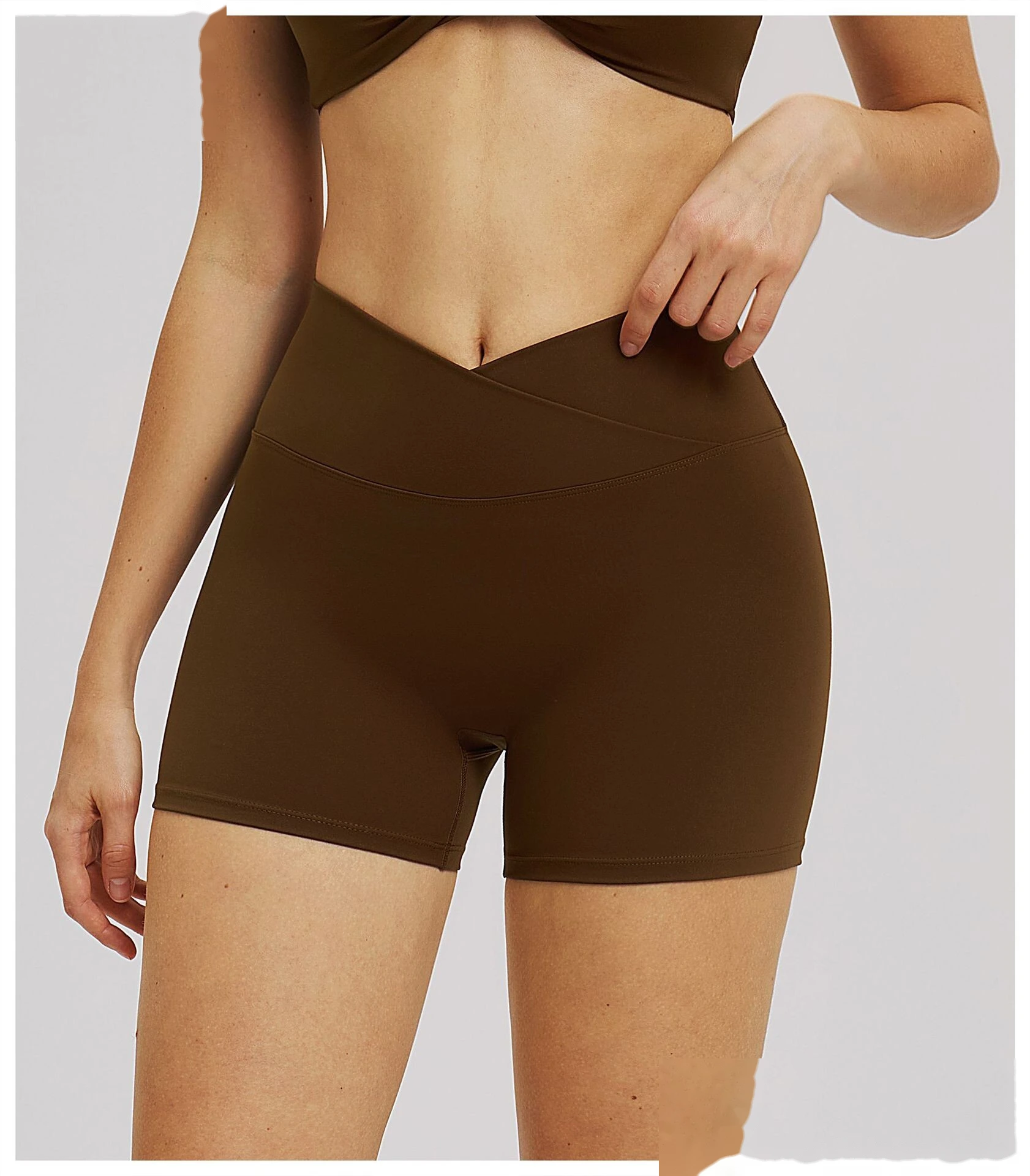 Custom Cross Waist Yoga Shorts - Women's Fleece Lined Tight High-Waisted Gym Running Outdoor Sports Shorts detail