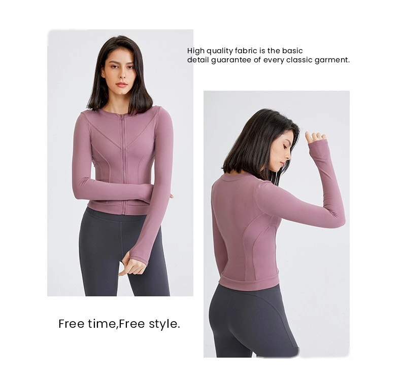 Custom-made sports coat female slim tight elastic yoga clothes top long sleeve running training fitness clothes detail