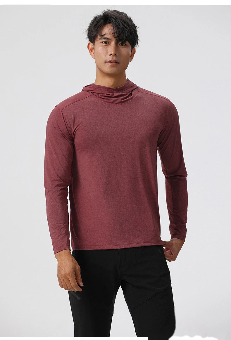 Customized men's fitness suit long sleeve hooded pullover loose muscle dog sports T-shirt elastic training suit detail