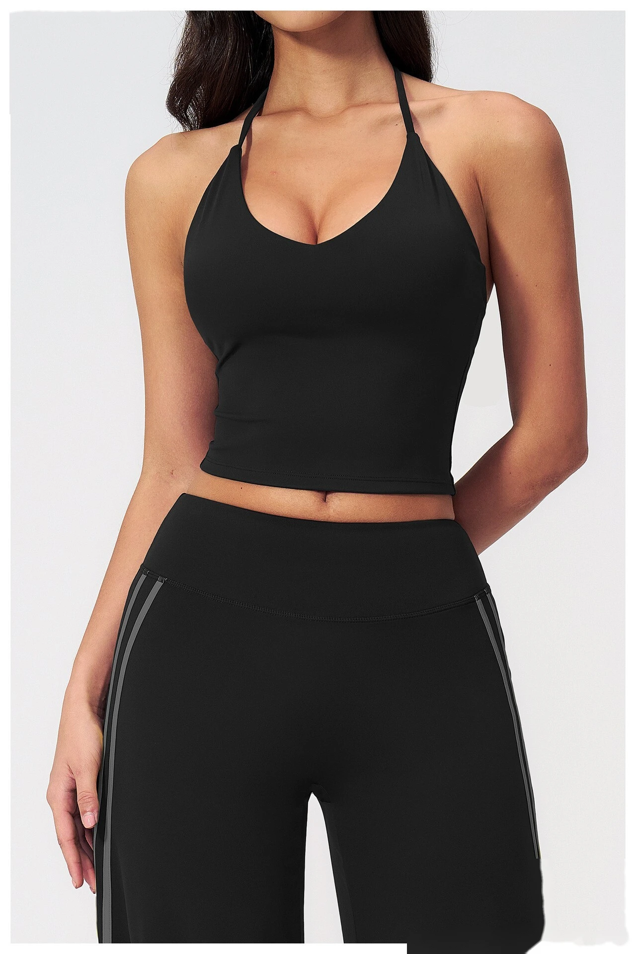 Custom Women Halter Sports Vest, V Neck Slim Yoga Top With Padded Bra Outer Wear Workout Tank Top detail