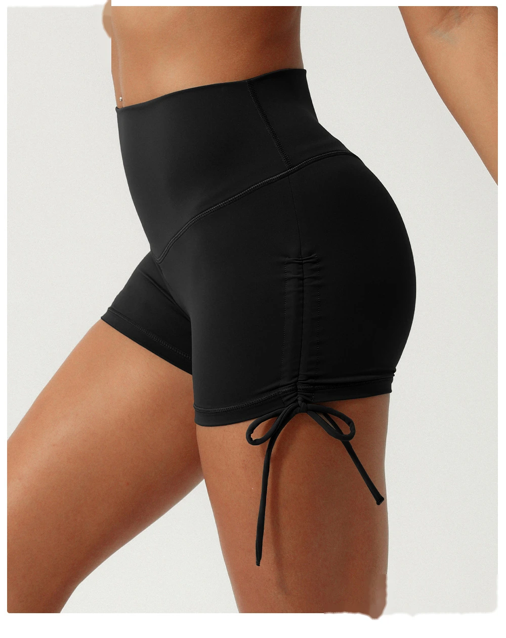 Custom-made nude quick-drying yoga shorts with rope-pulling and hip-lifting pants detail