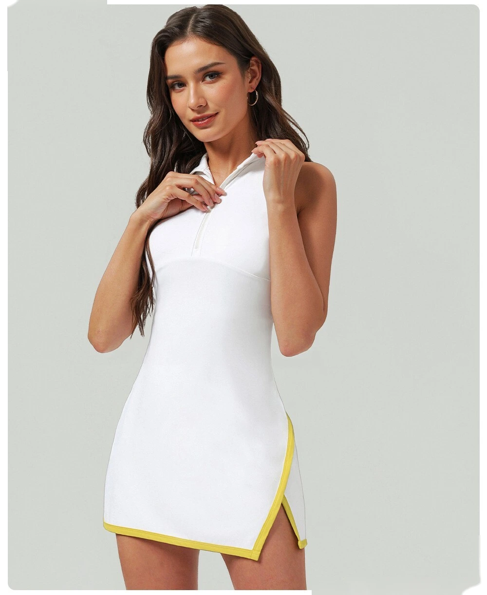 Custom color matching semi-zipper sports one-piece skirt quick-drying sun-proof tennis one-piece skirt detail