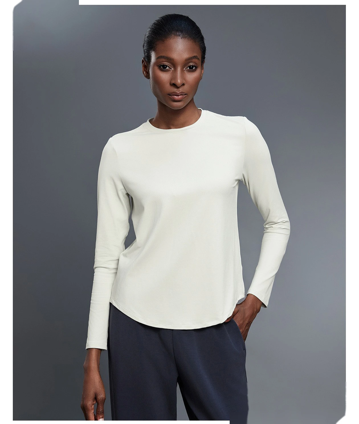 Customizable Women's Autumn Fitness T-Shirt | Crew Neck, Loose Slim, Long-Sleeve Yoga & Sport Style detail