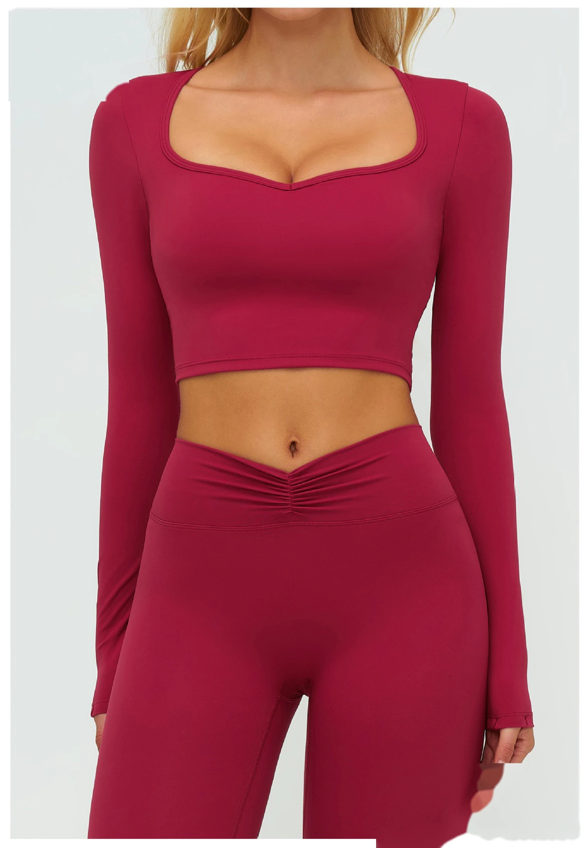 Women's High-Elastic Yoga Shirt - Customizable Slim-Fit Long Sleeve Workout Top for Running, Fitness & Casual Outings detail