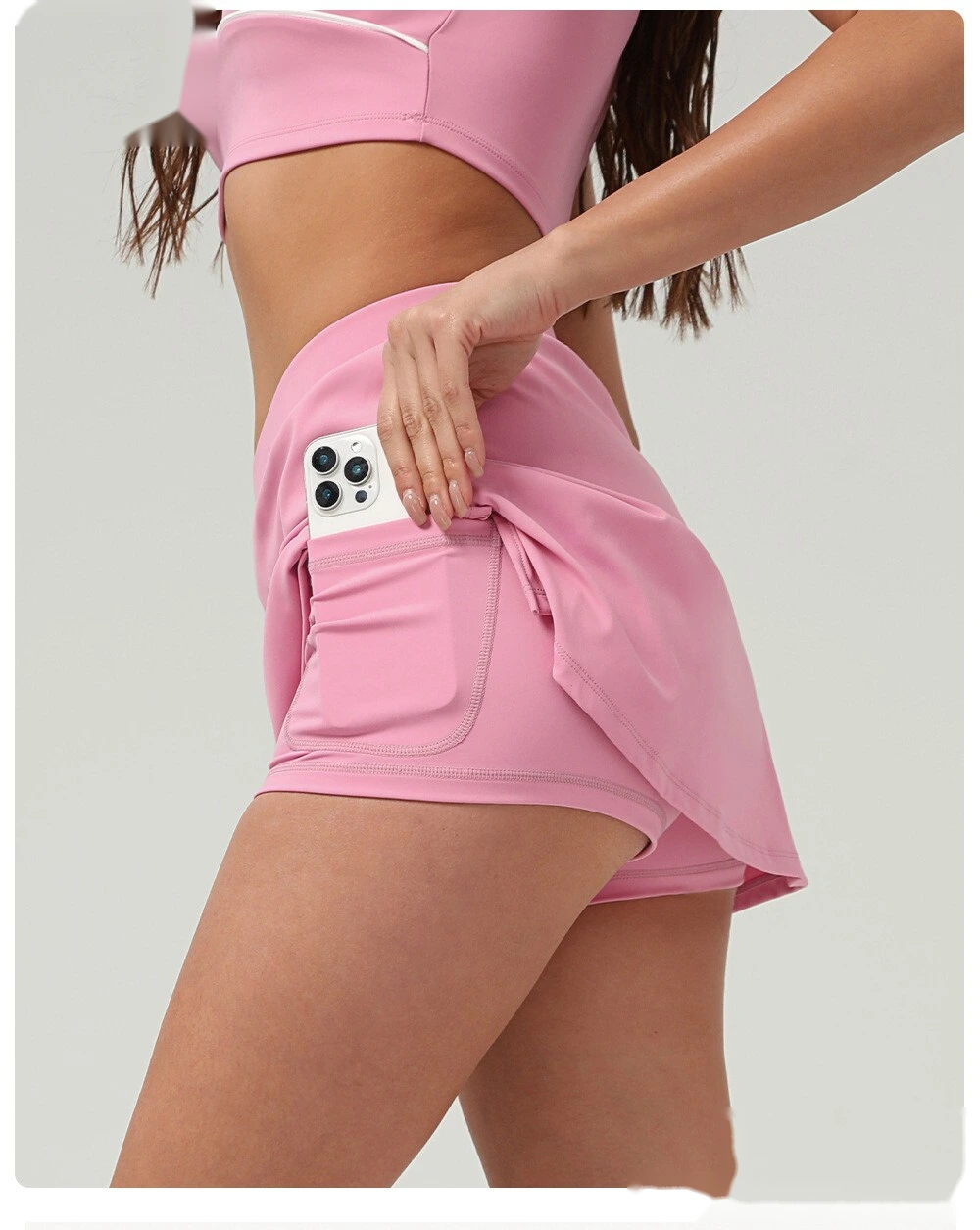 Customized running skirt with slim hips and crossed waist yoga skirt and tennis skirt. detail