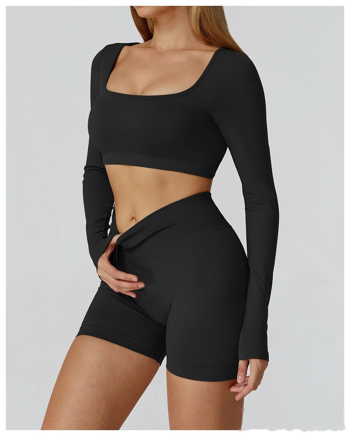 Customized seamless yoga clothes women's hollow back slim long-sleeved sports tops detail