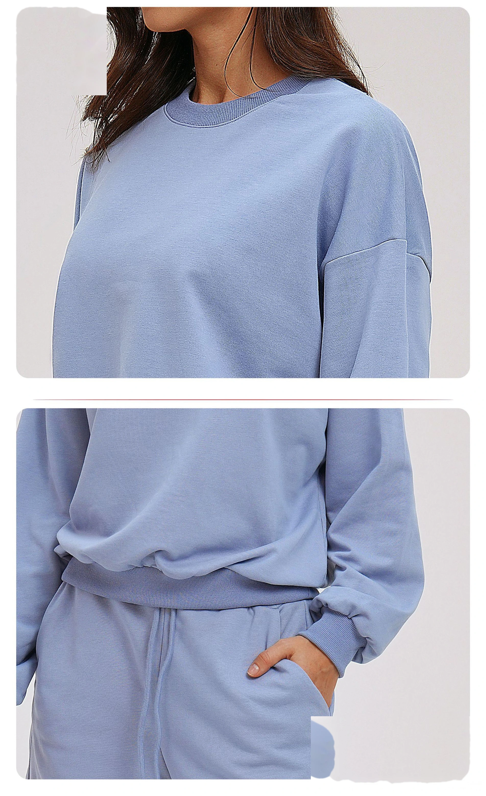 Bulk Custom Crew Neck Sweatshirts | Loose Fit Long Sleeve Casual Tops for Fall Winter Outdoor Running detail
