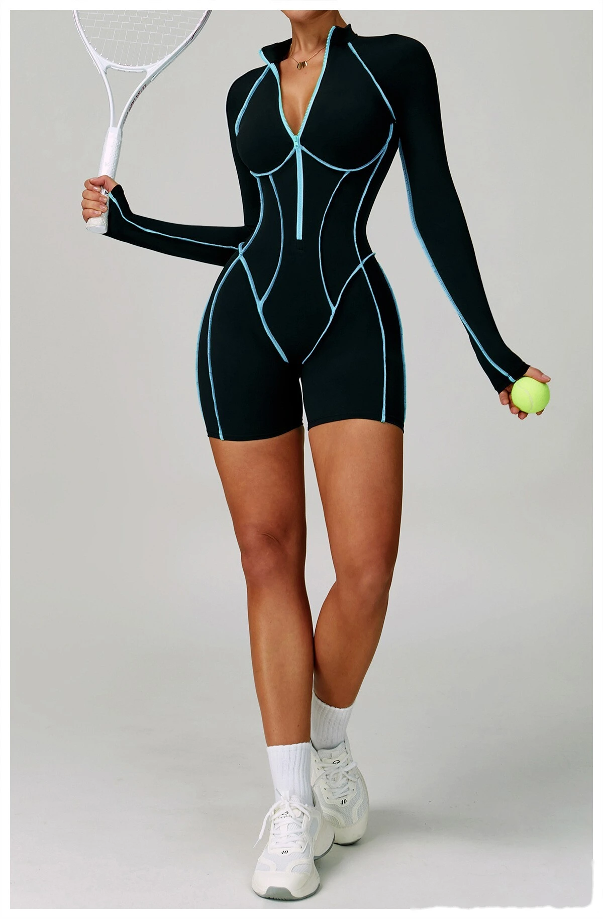 Customized contrast yoga jumpsuit hollow back tight fitness suit high-intensity sports jumpsuit detail