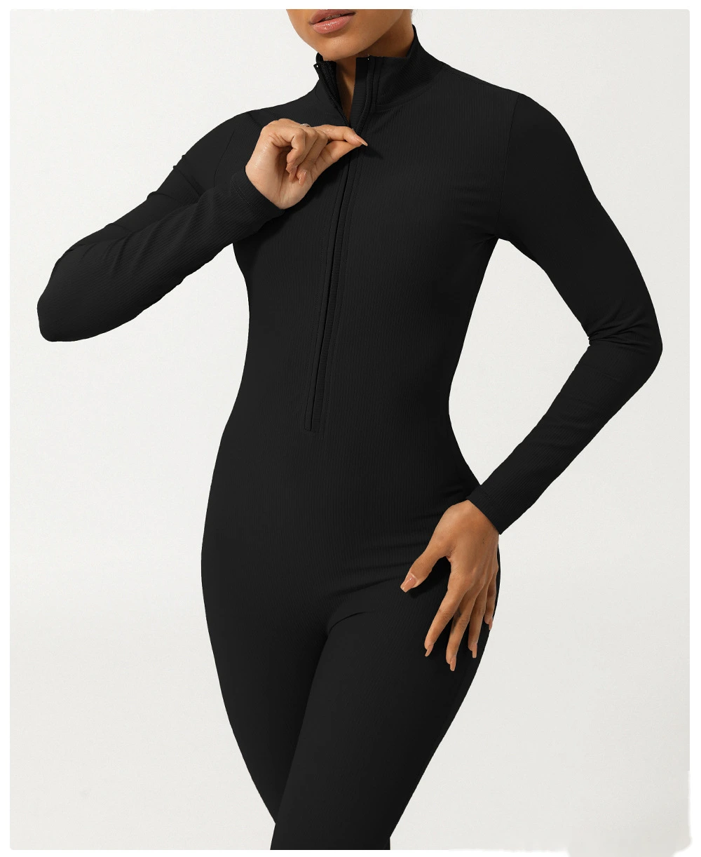 Customized zipper thread long sleeve yoga jumpsuit fitness exercise jumpsuit yoga clothes detail
