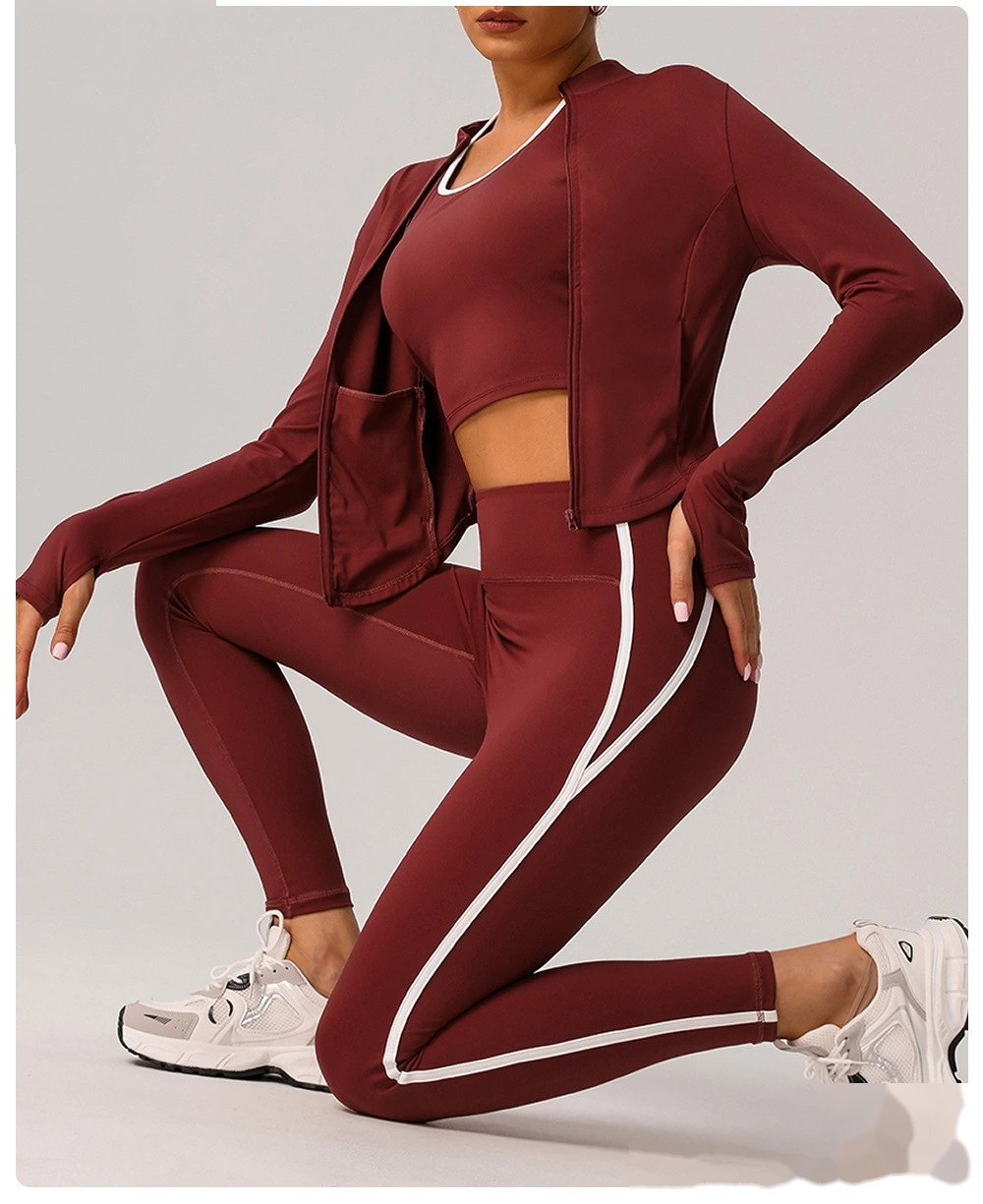 Customized European and American contrast high waist nude yoga pants ladies running fitness tight sports pants detail