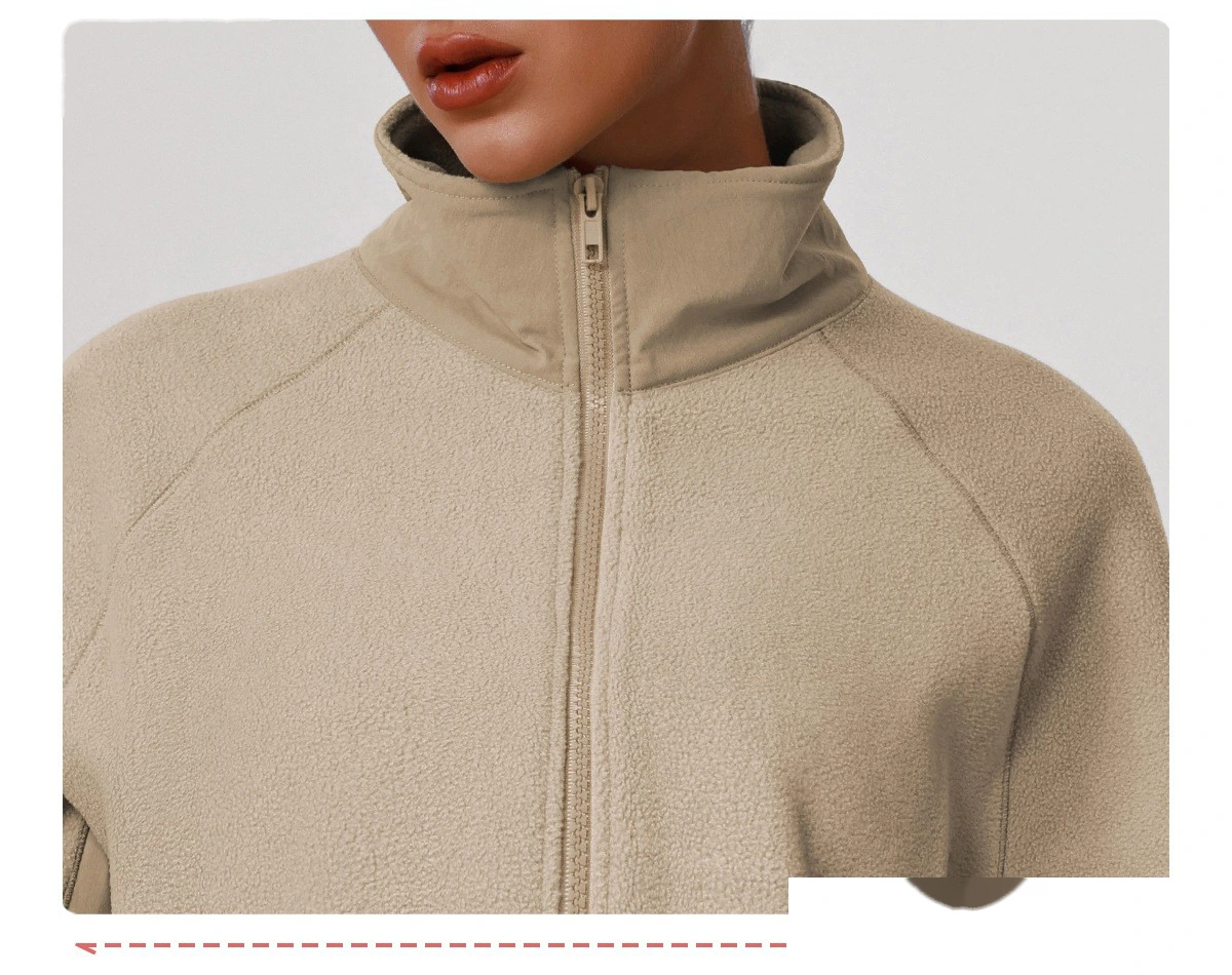 Bulk Custom Women's Fleece Jacket - Winter Warm Loose Fit Open-Front Sports Sweatshirt detail