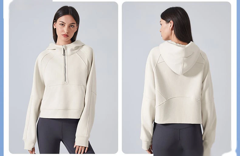 Customized autumn and winter cashmere warm hooded sweater outdoor fitness loose sports top women detail