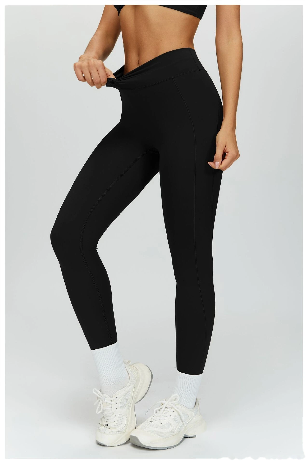 Custom Women’s Naked-Feel Running Leggings - Cross High-Waisted Ruched Tight Yoga Fitness Pants detail