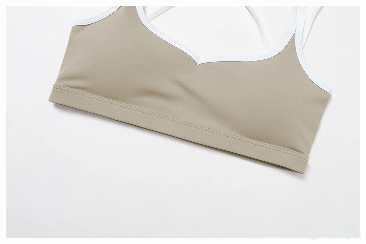 Custom contrast nude tight cross back sports vest running fitness yoga bra detail