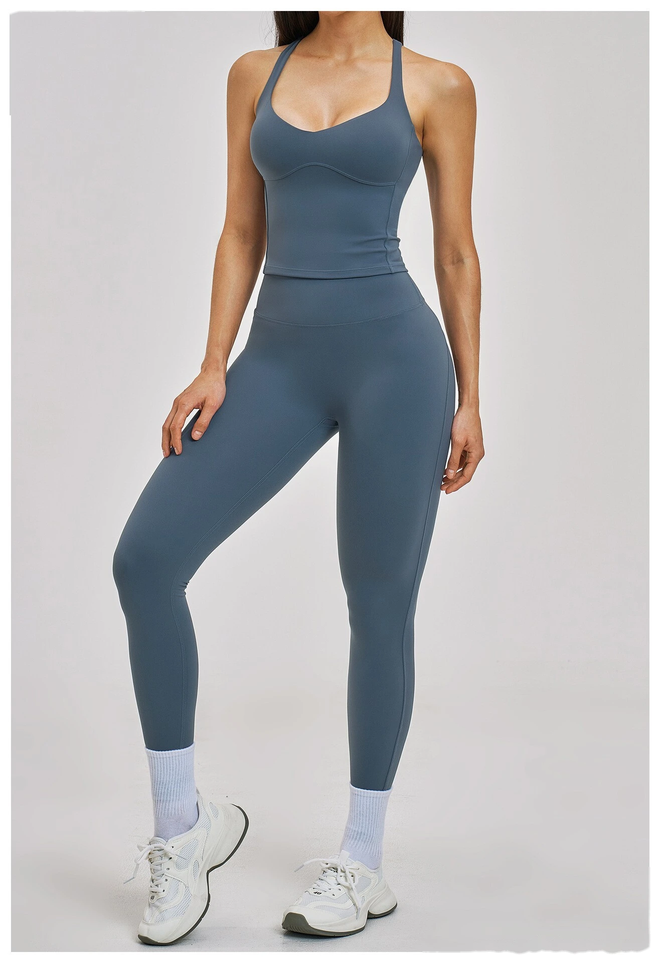 Women’s Crisscross Back Yoga Set Beauty Back Sports Vest & Workout Tight Leggings Fitness Outfit detail