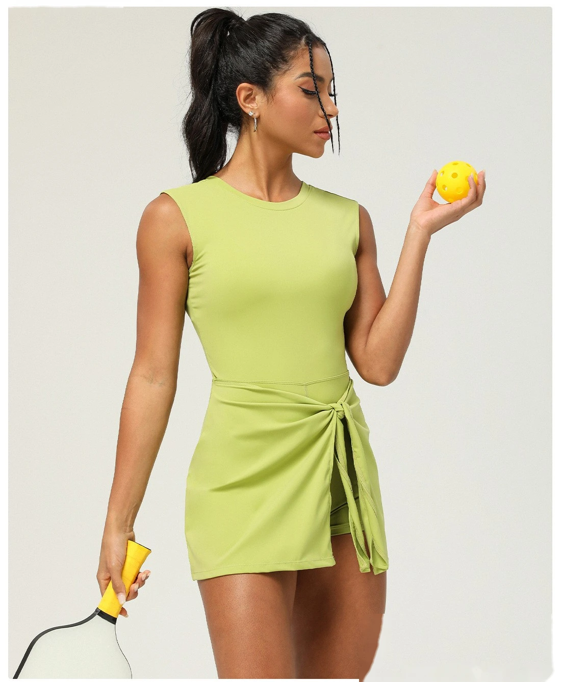 Custom-made fake two-piece tight-fitting sports slimming strap fitness back yoga women's tennis skirt detail