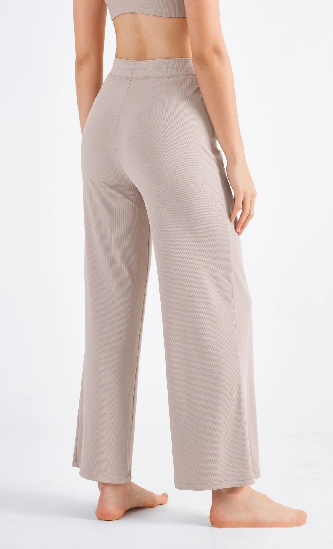 Women ribbed widen pants workout running loose drawstring leggings detail