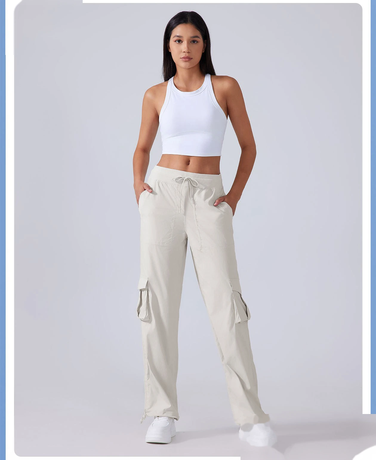Customized outdoor running pants light and quick-drying multi-pocket wide-leg tooling leisure fitness pants detail