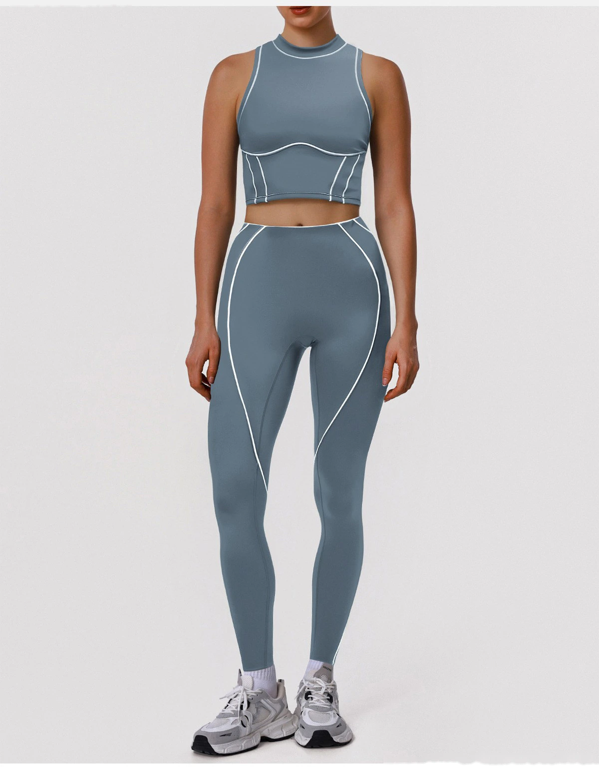 Custom Color Block Fitness Set - High Support Sports Bra & Tight Training Leggings for Yoga Running detail