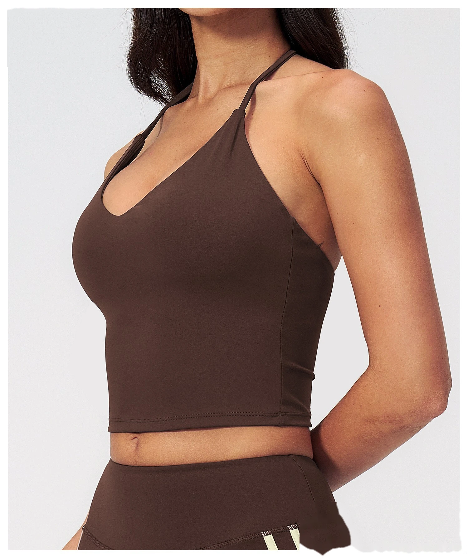 Custom Women Halter Sports Vest, V Neck Slim Yoga Top With Padded Bra Outer Wear Workout Tank Top detail