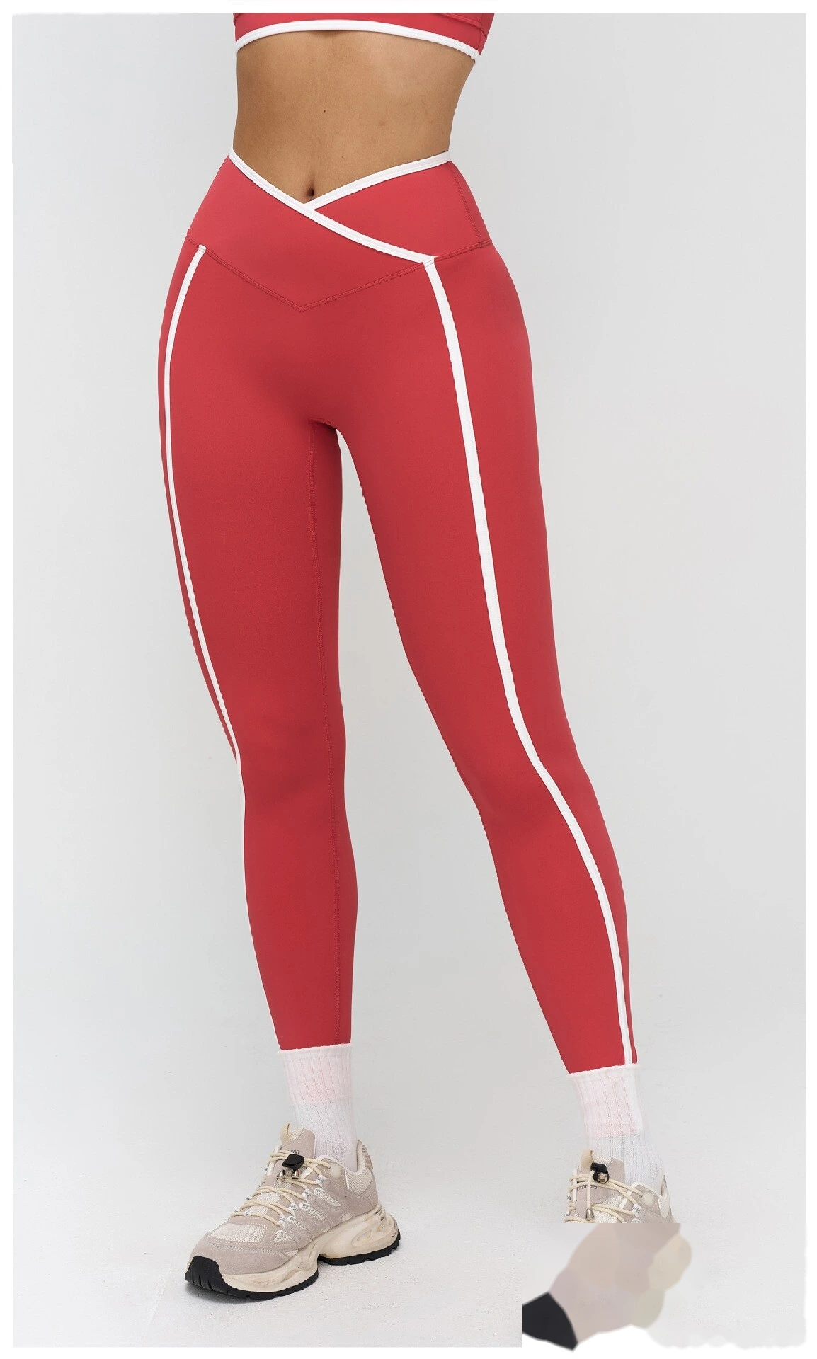 Custom Cross Waist Yoga Pants - Women's Buttery Soft Color Block Tight Running Fitness Leggings detail