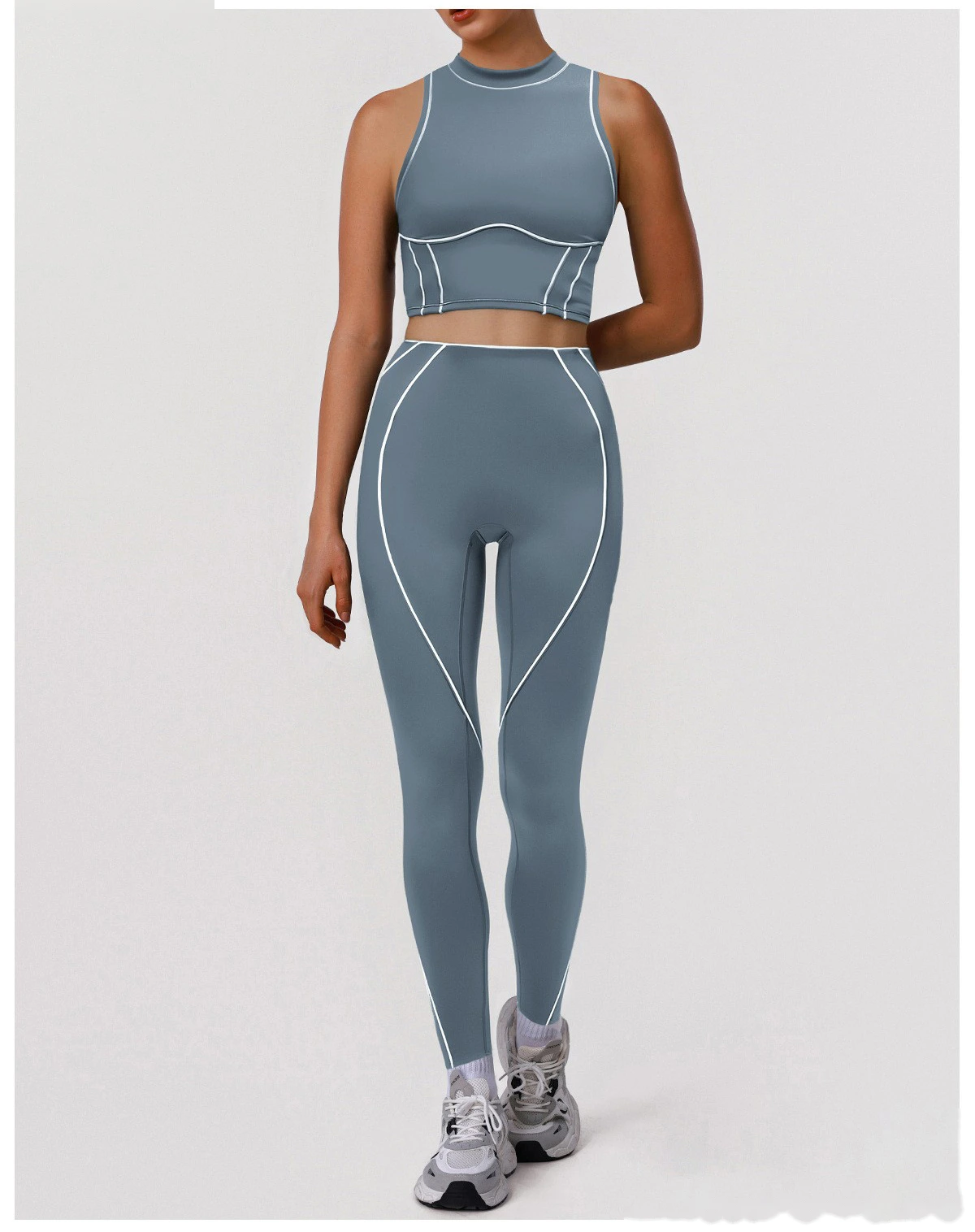 Custom Color Block Fitness Set - High Support Sports Bra & Tight Training Leggings for Yoga Running detail