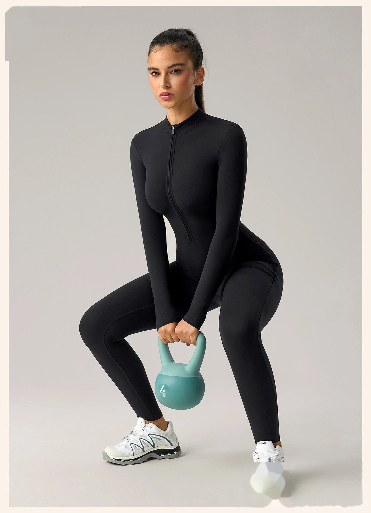 Women’s High Stretch Long Sleeve Half Zip Fitness Jumpsuit Slim Fit Butt Lifting Yoga Workout Bodysuit detail