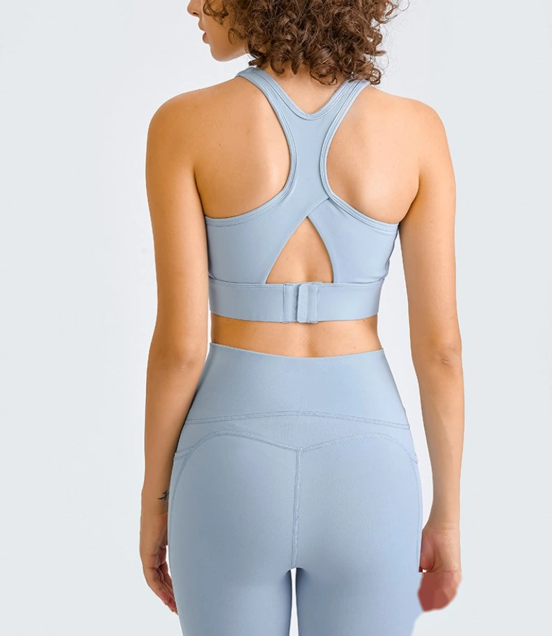 Womens buckle back u neck hollow out high strength sports bra detail