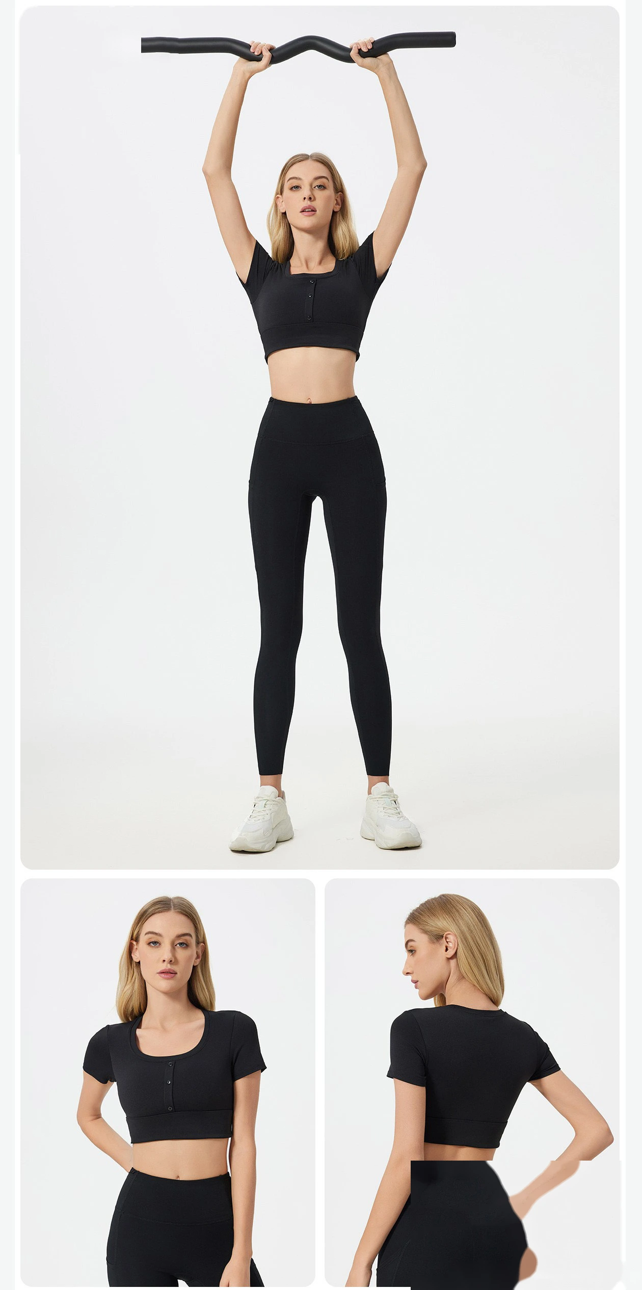 Customized short umbilical sexy fitness top with chest pad sports yoga clothes short sleeve T-shirt detail