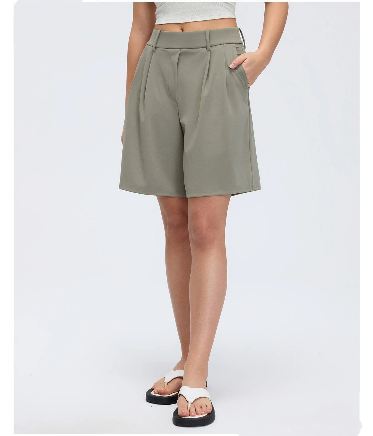 Bulk Custom High-Waisted Dressy Shorts - Women's Loose Wide-Leg Solid Color Suit Bermuda Pants detail
