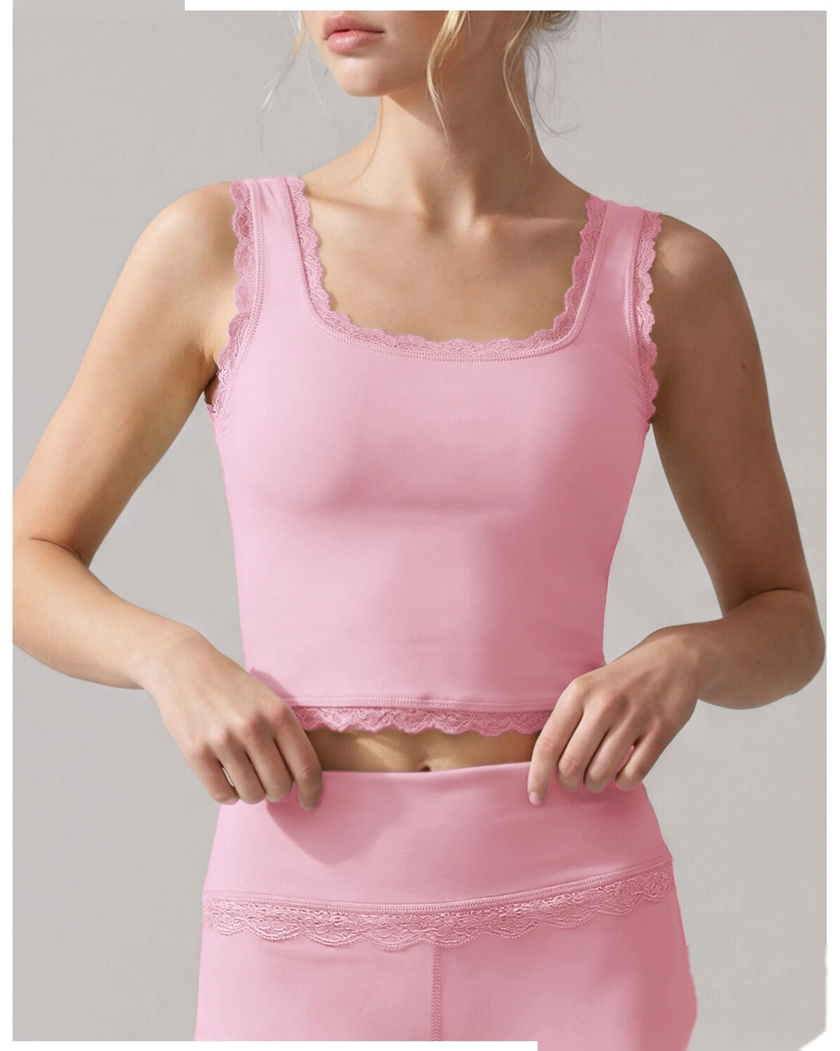 Women Summer Lace Trim Workout Top, Stretch Anti-Sagging Athletic Cami, Breathable Gym Vest for Daily Exercise detail