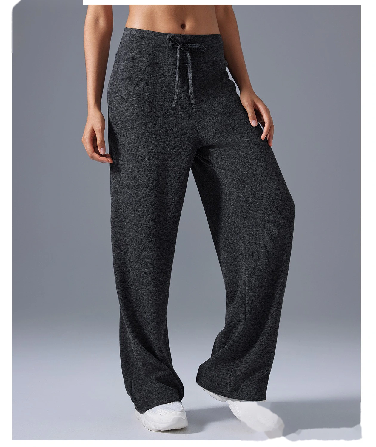 Custom-made loose wide-leg sweatpants women's high waist drawstring slim fitness Pilates yoga pants detail