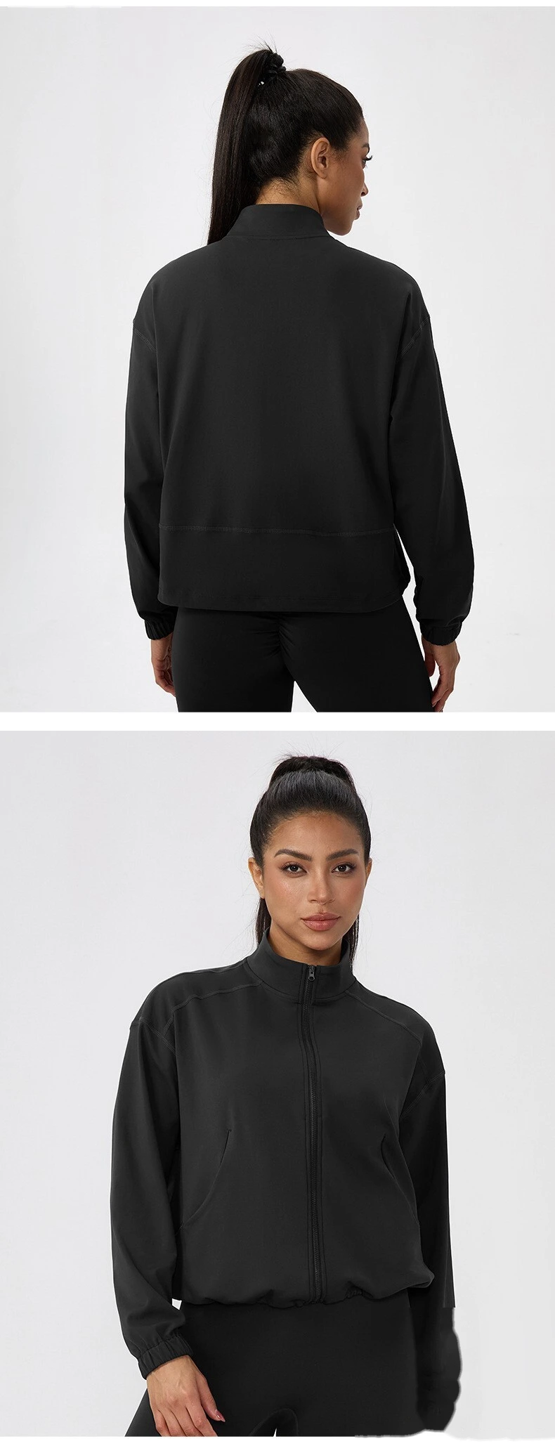 Custom Women's Winter Fleece Yoga Jacket | Stand Collar Zipper, Warm, for Outdoor Running & Fitness detail