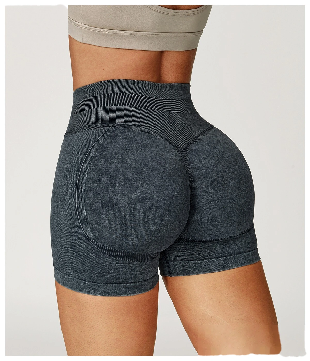 Seamless sand washing yoga shorts high waist hip shorts tight running fitness yoga pants female - allni detail