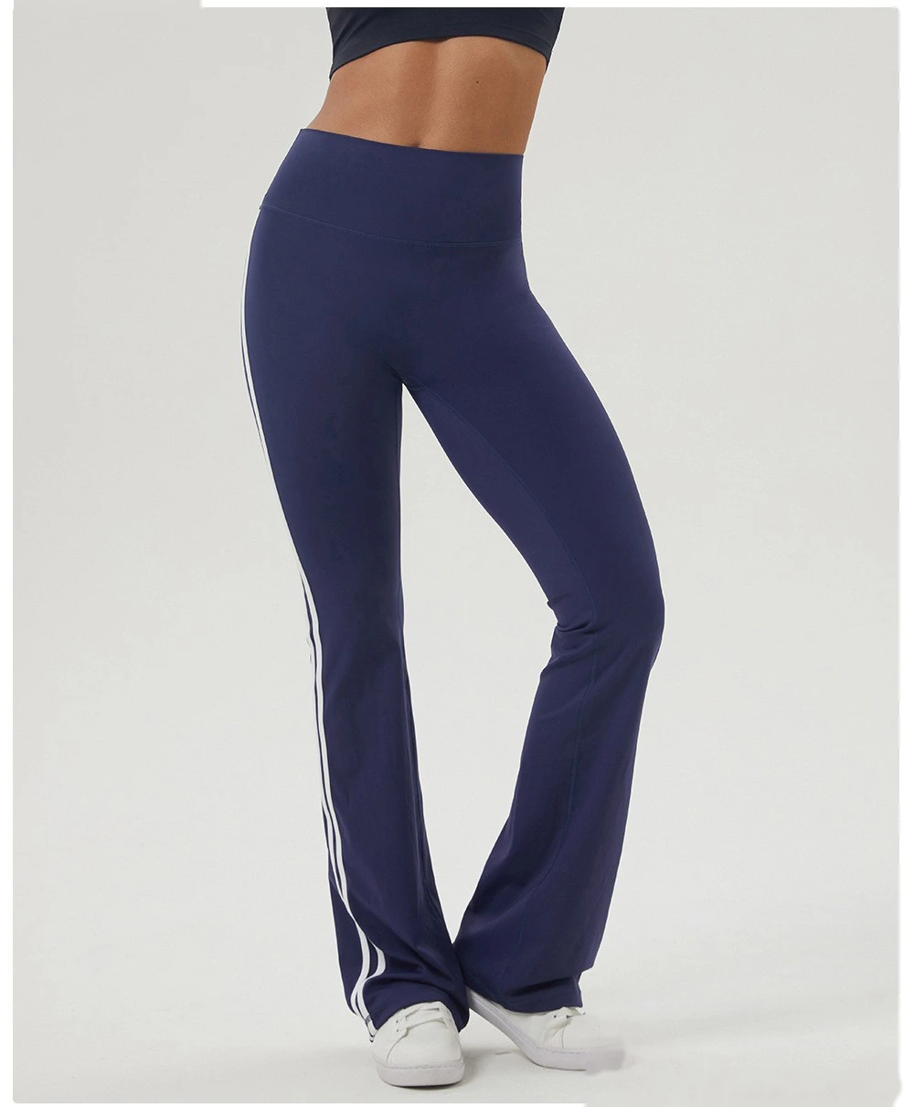 Custom contrast striped yoga bell bottoms hip indoor fitness dance pants sports casual bell bottoms. detail