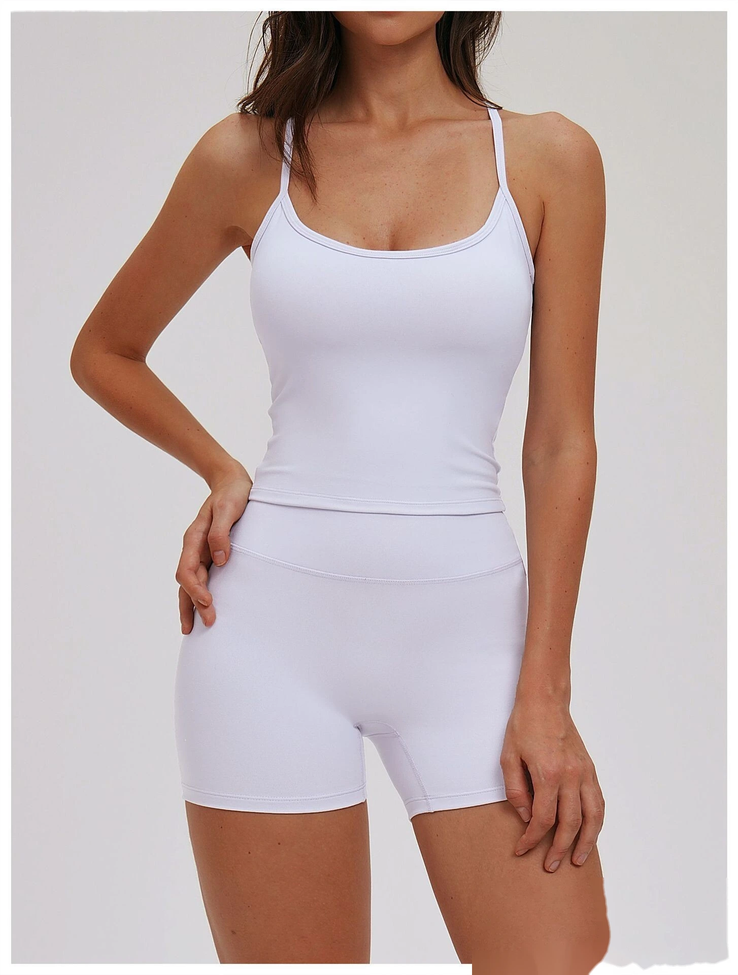 Custom Women's Fitted Yoga Tank Top Casual Versatile Thin Double Strap Sports Bra for Running Workout detail