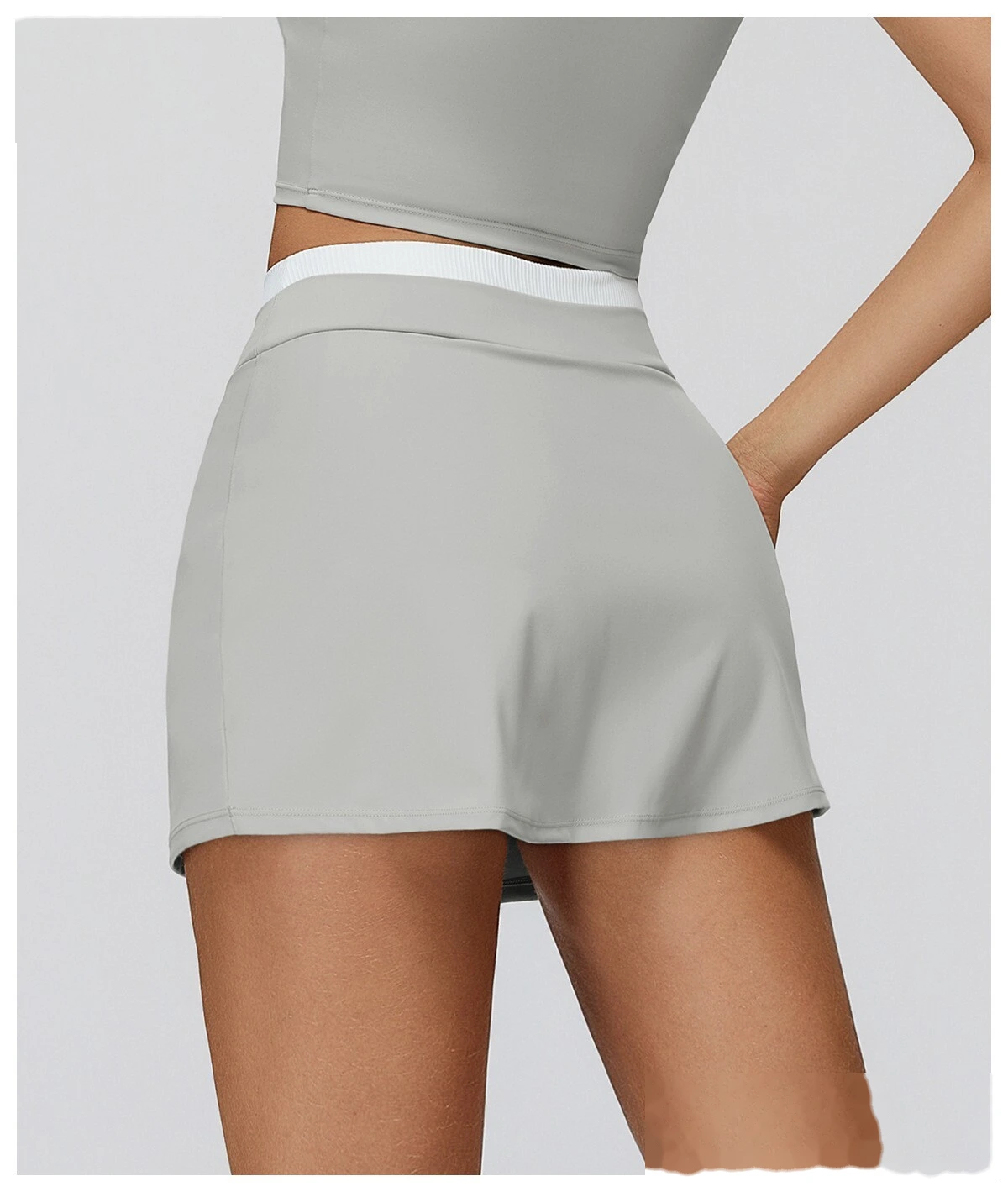 Customizable Naked-Feel Athletic Skirt | Women's Contrast High-Waist Ribbed, Fake Two-Piece, Anti-Slip detail